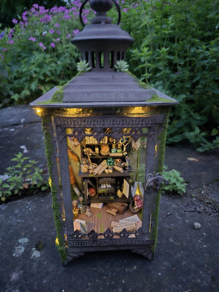 Handmade fairy lantern, glowing fantasy house ligh